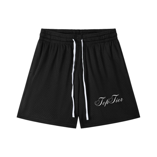 Cursive Mesh Drawstring Shorts