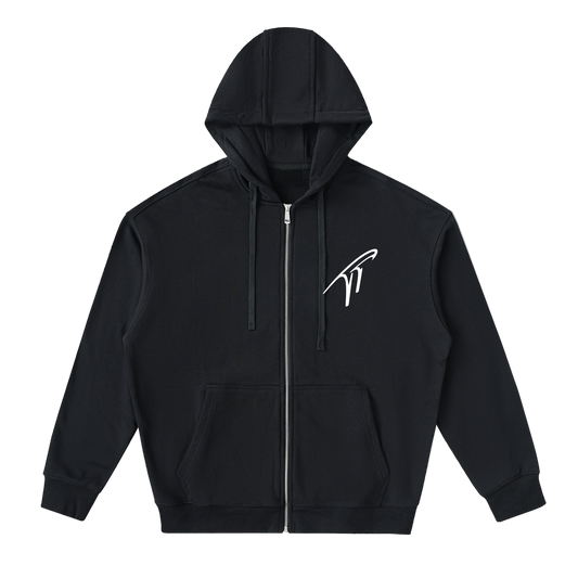 "TT" Drop-Shoulder Zip Up Hoodie