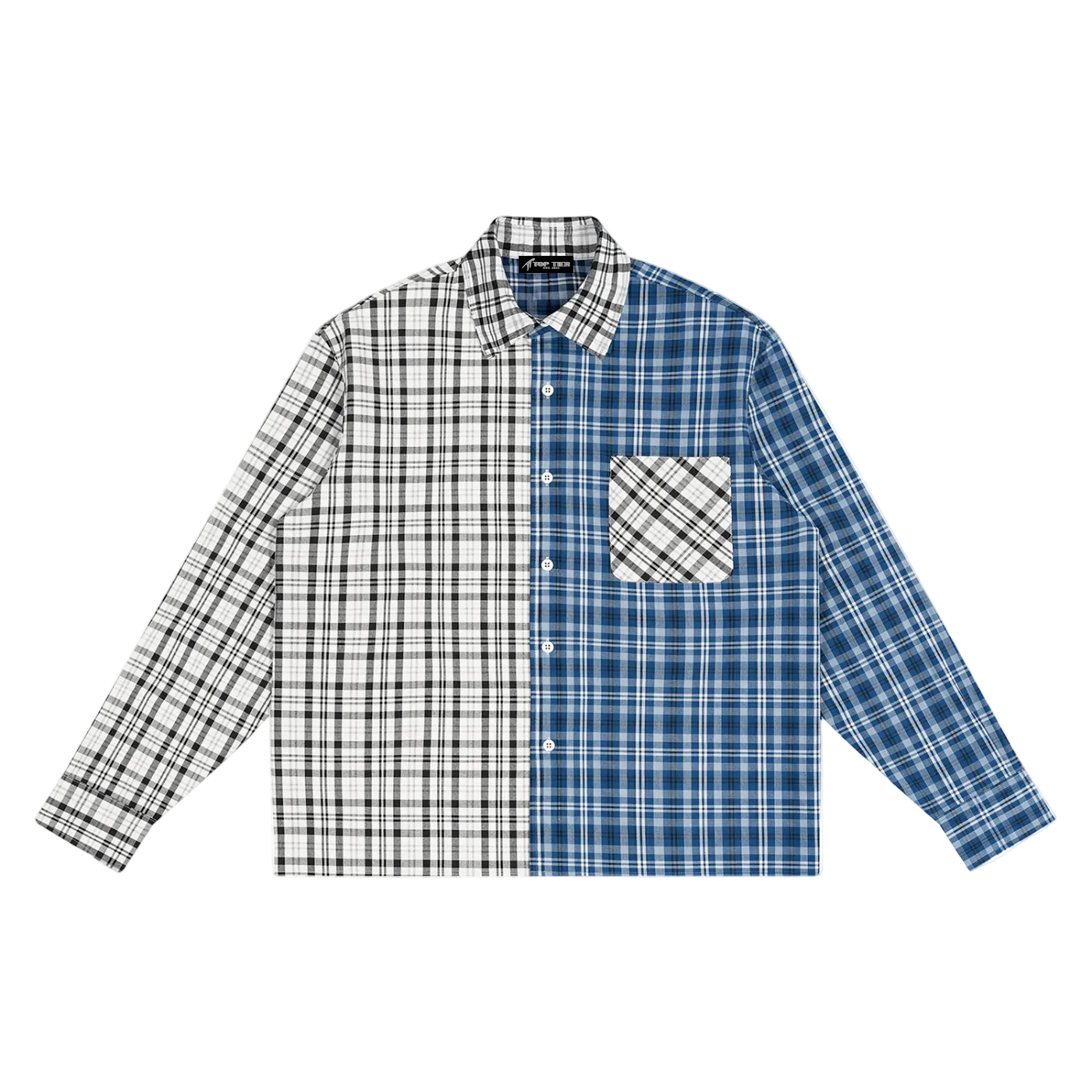 Oversized Plaid Long Duo-Tone Sleeve Shirt