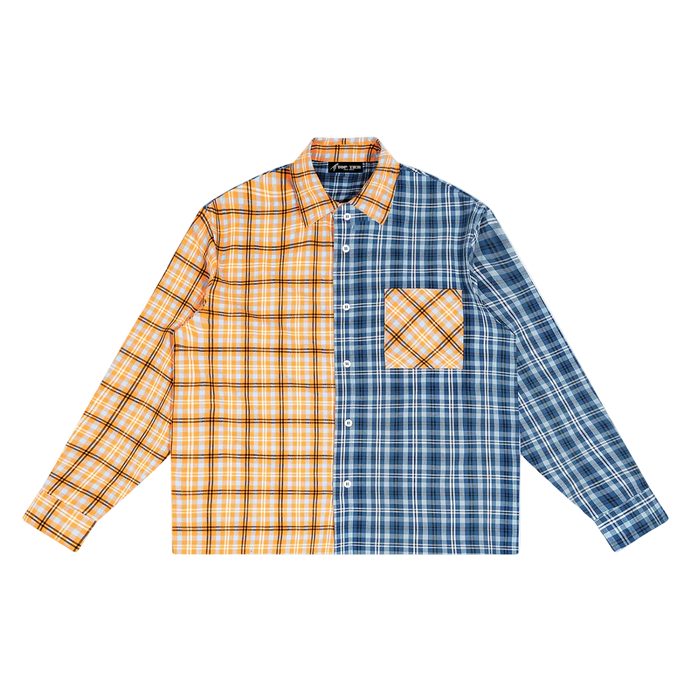 Oversized Plaid Long Duo-Tone Sleeve Shirt