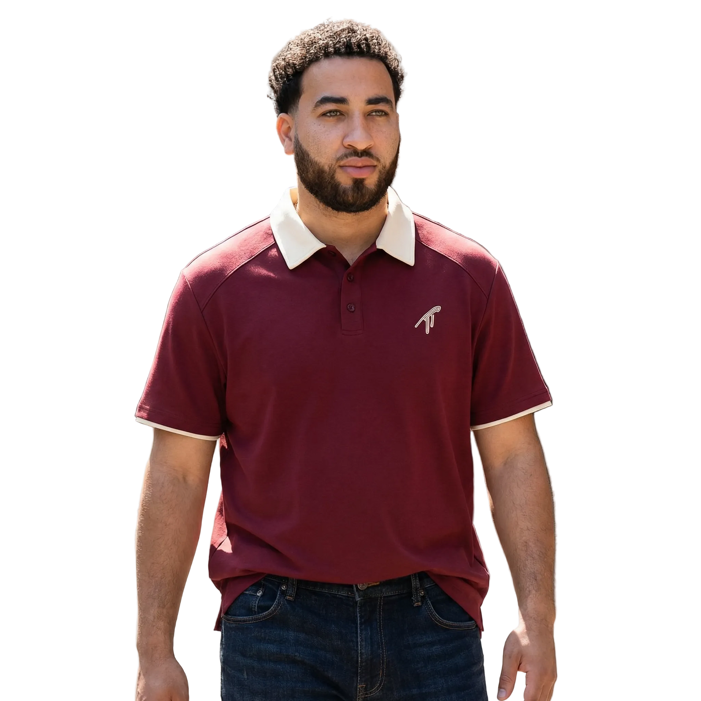 Contrast Collar Maroon Polo Shirt
