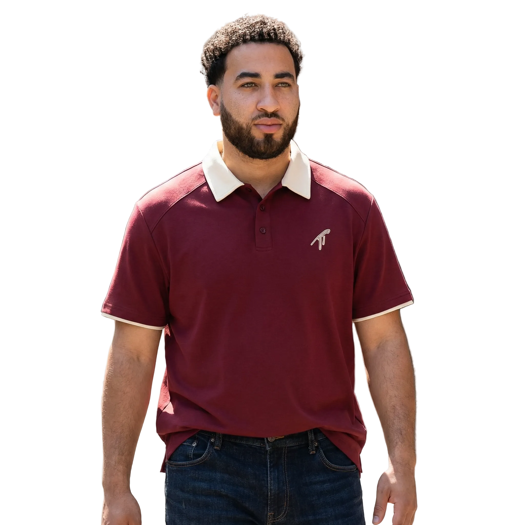 Polo bordeaux à col contrastant