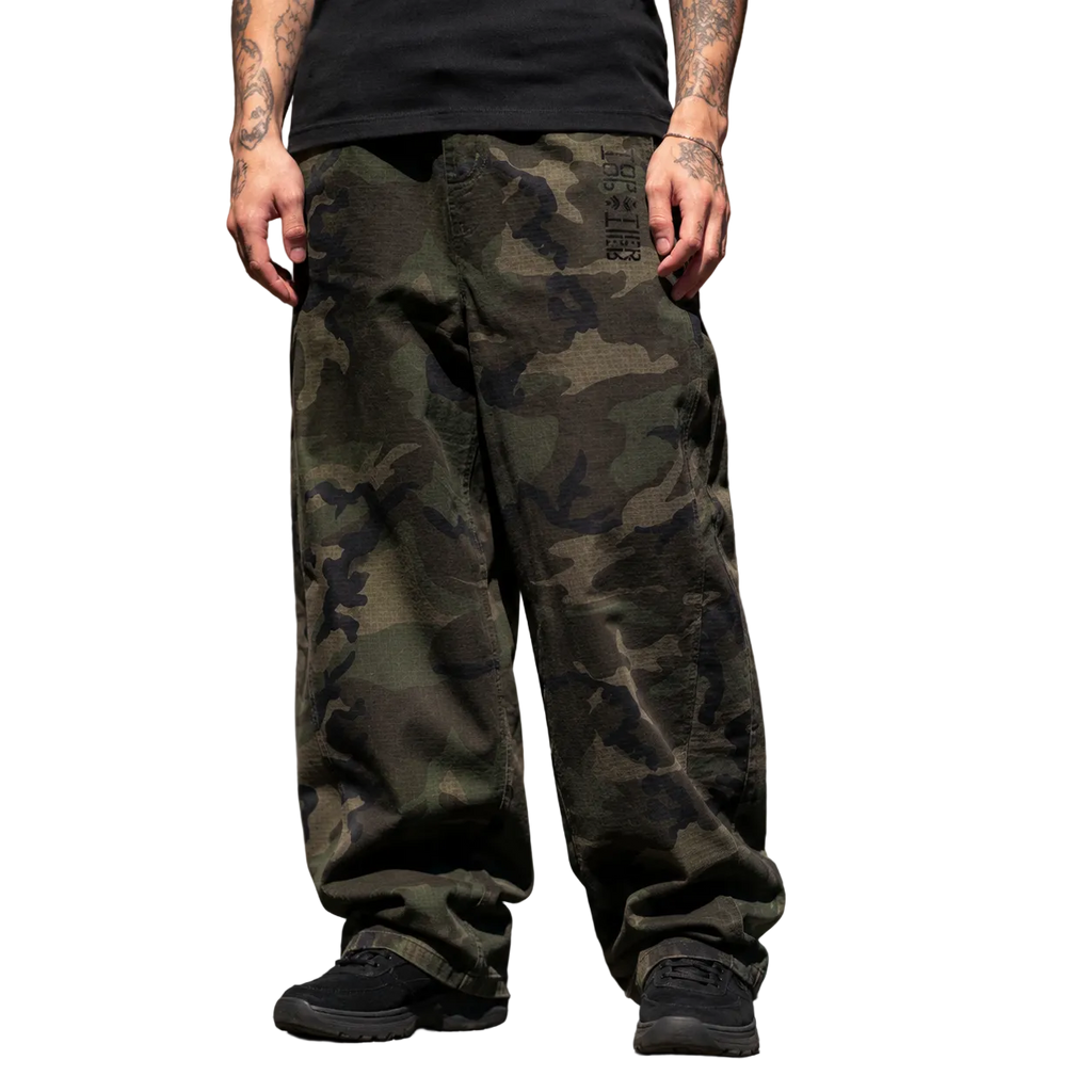 Top Tier Camo Barrel Leg Cargo Pants