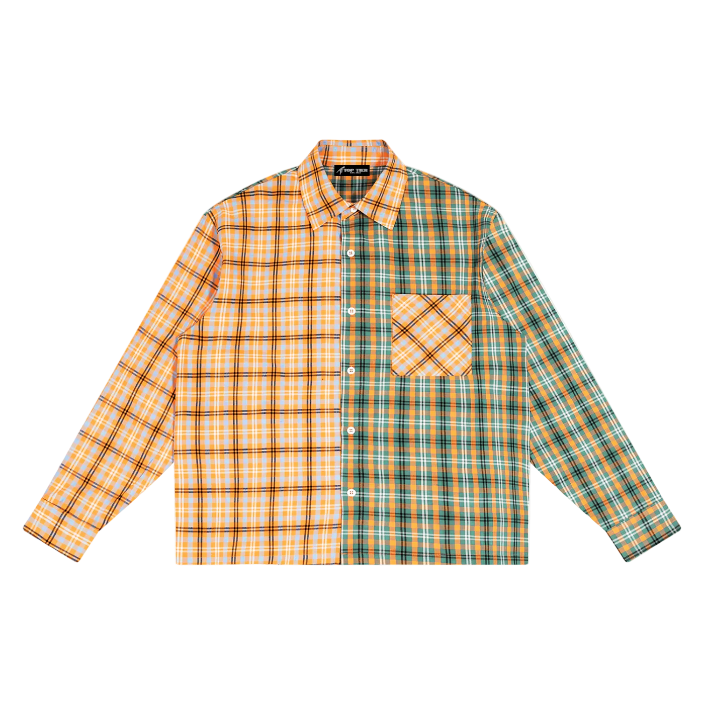 Oversized Plaid Long Duo-Tone Sleeve Shirt