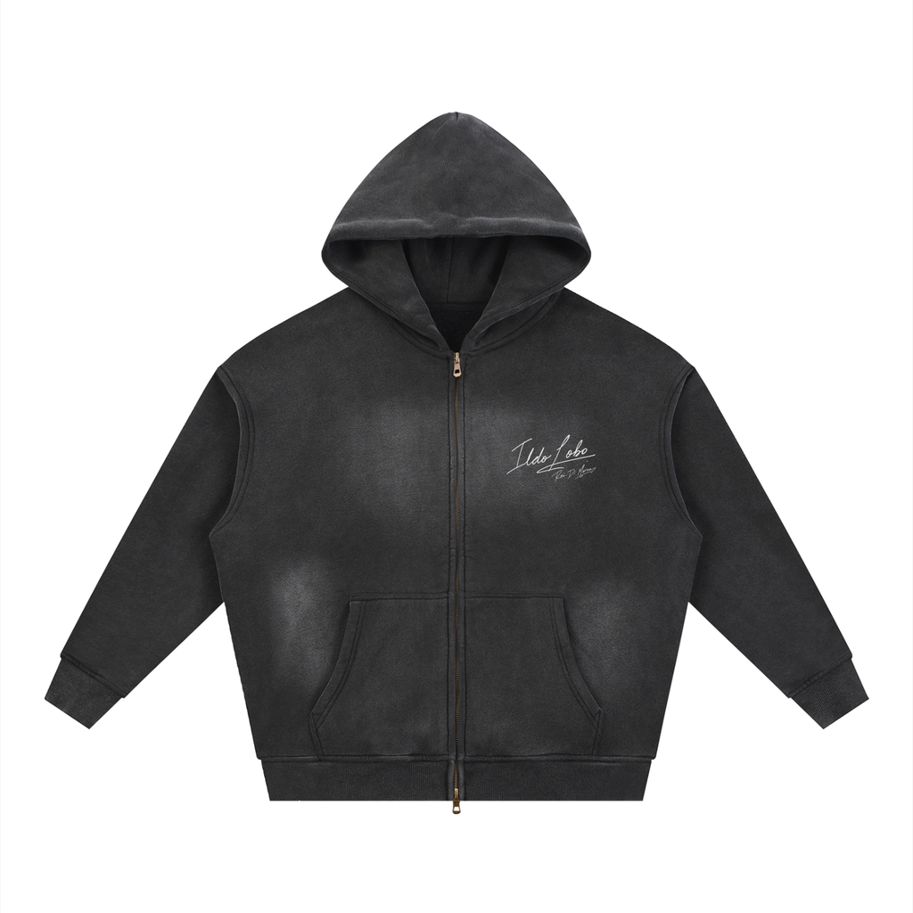 Ildo Lobo "Rei Di Morna" Sunfade Boxy ZIp-Up Hoodie