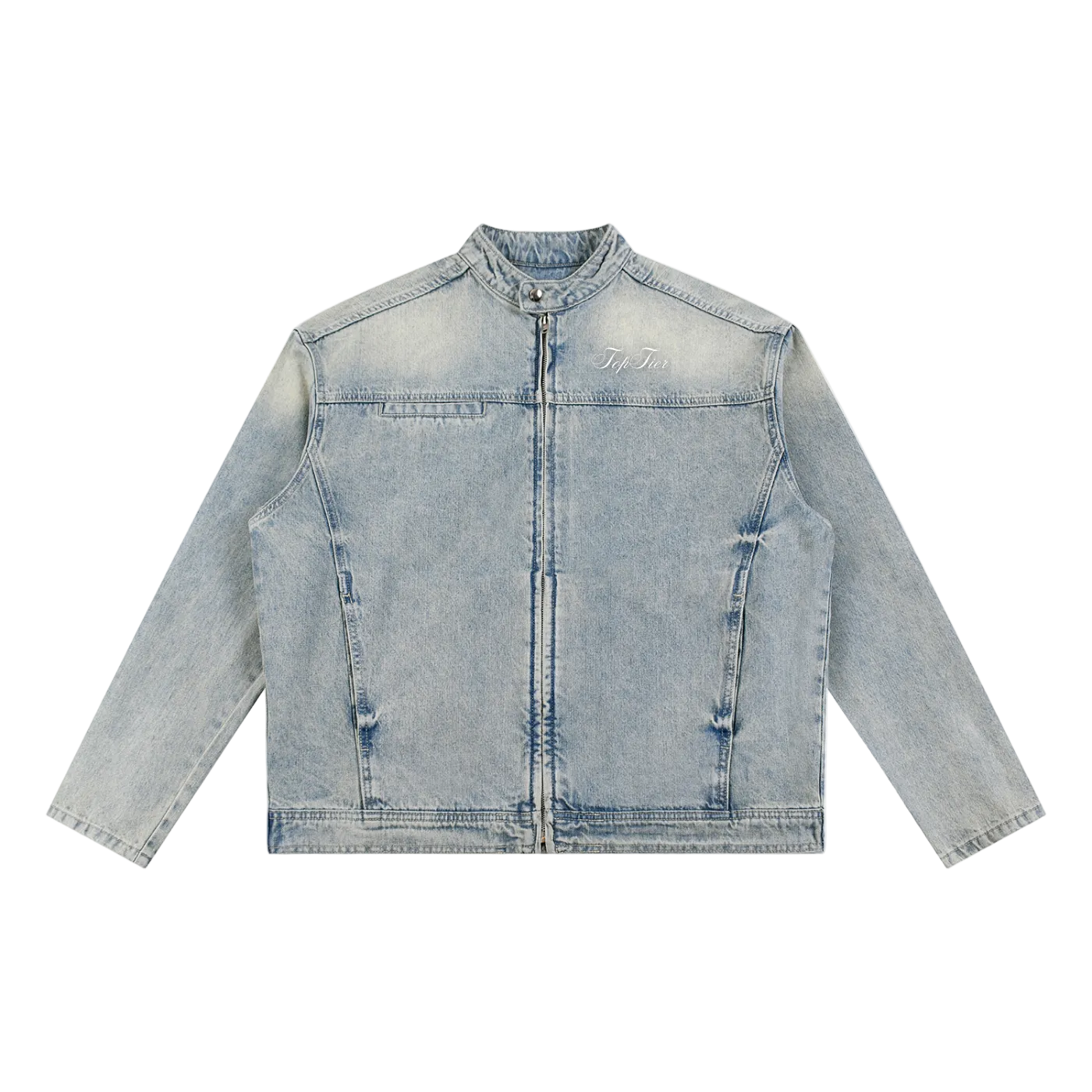Vintage Wash Denim Zip-Up Jacket