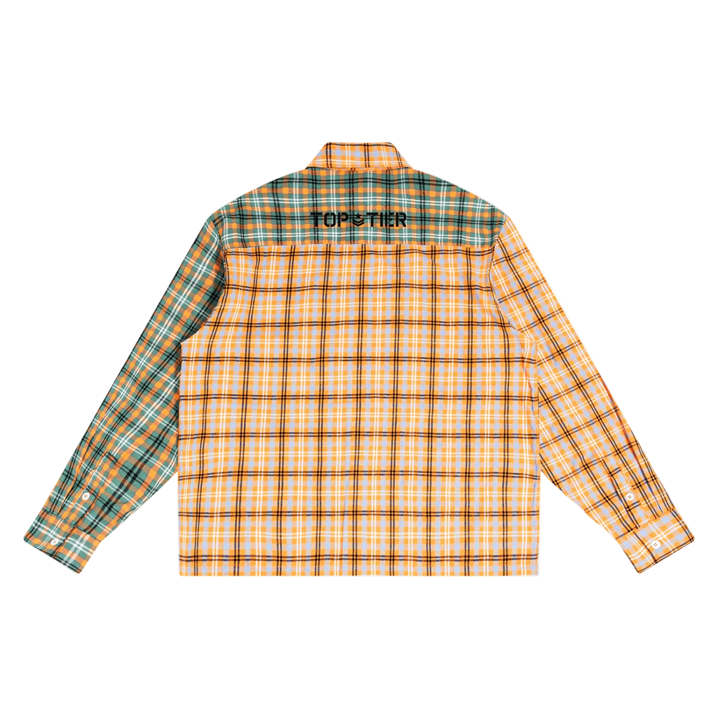 Oversized Plaid Long Duo-Tone Sleeve Shirt