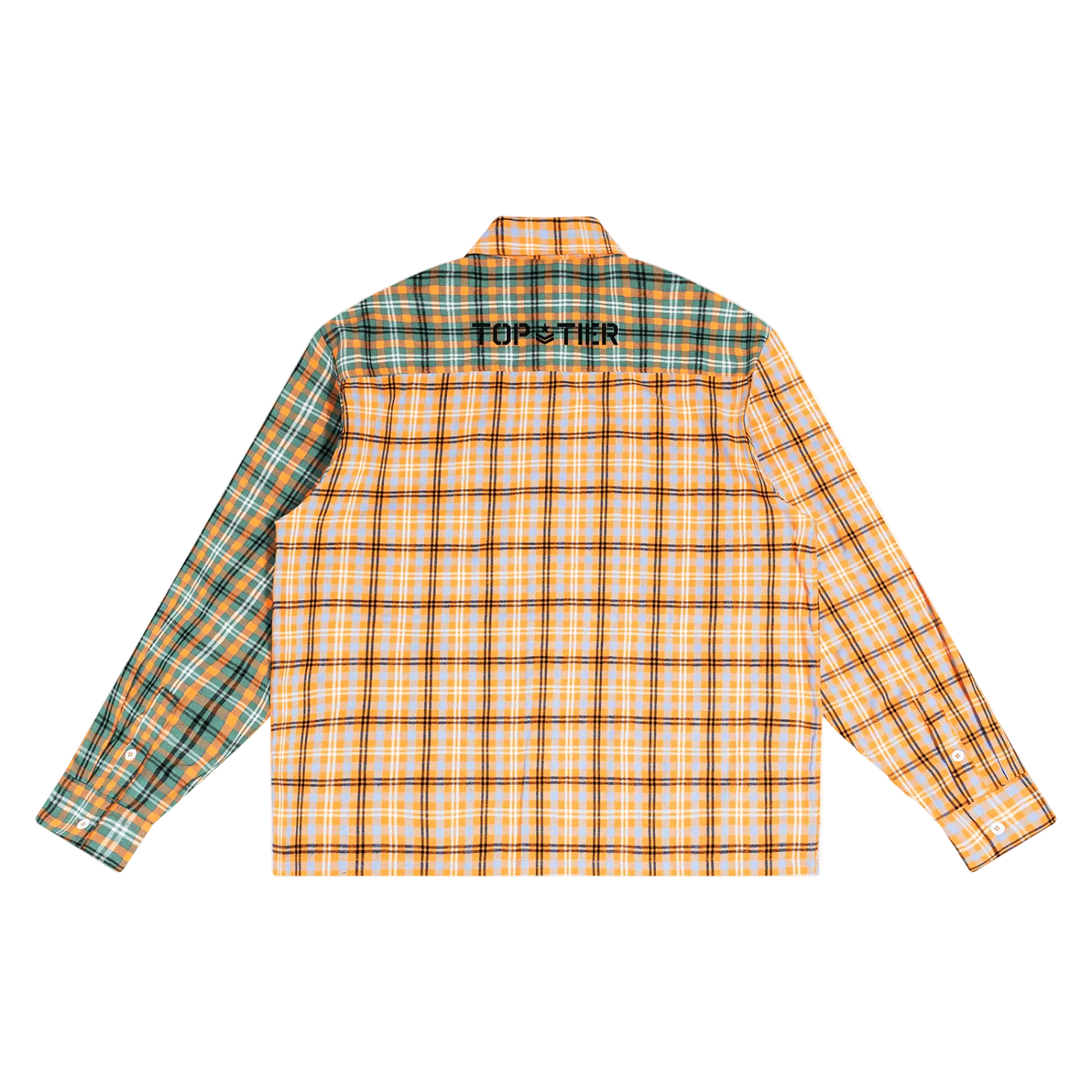 Oversized Plaid Long Duo-Tone Sleeve Shirt