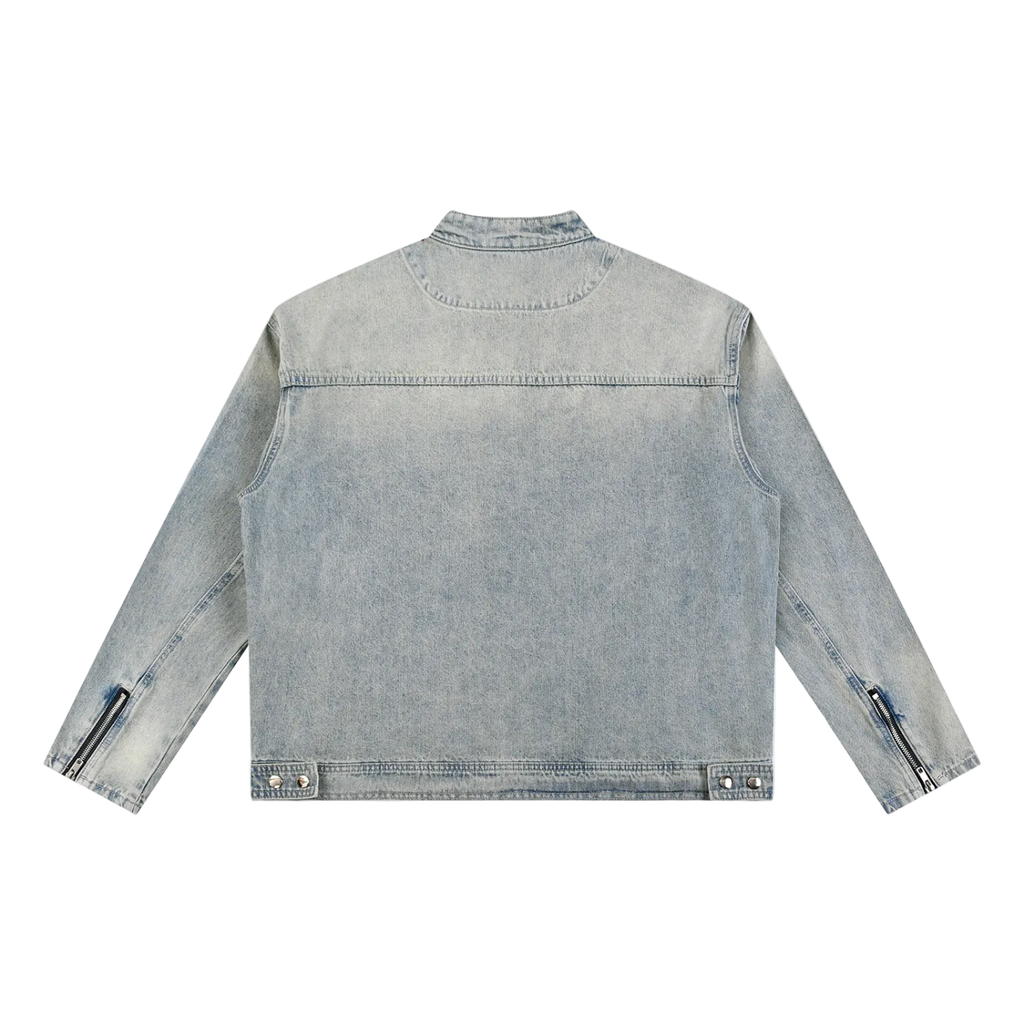 Vintage Wash Denim Zip-Up Jacket