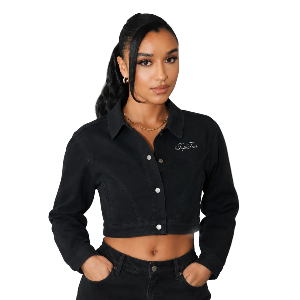 Top Tier Cursive Women’s Crop Denim Jacket