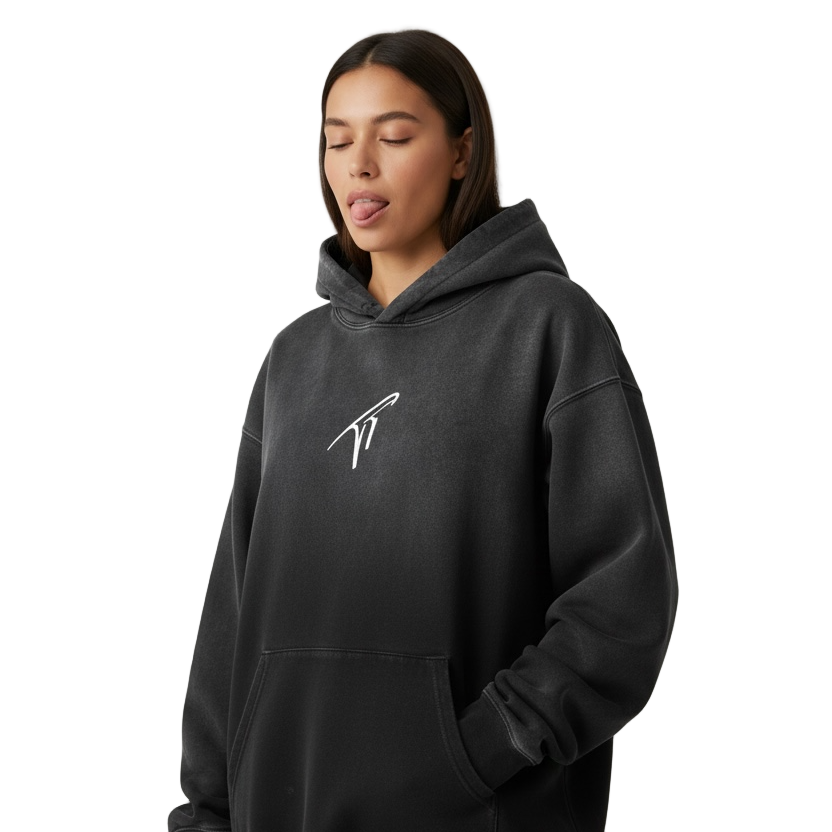 Sweat à capuche oversize épais délavé "TT"