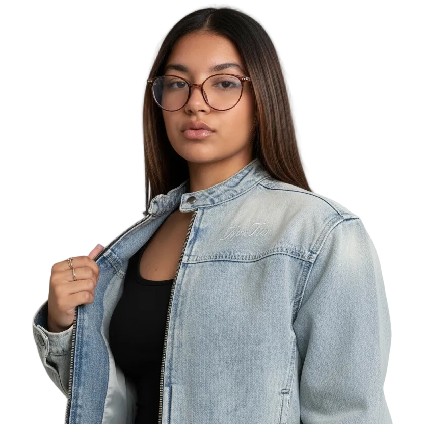 Vintage Wash Denim Zip-Up Jacket