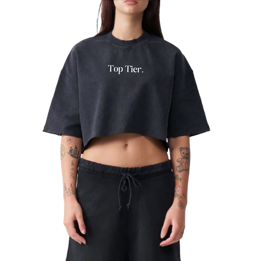 Women's Oversized French Terry Crop Top (Black)