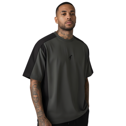 "TT" Color Block Loose T-Shirt (Black)