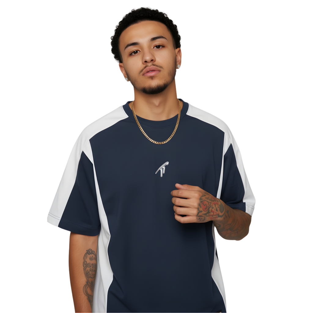 T-shirt ample color block « TT » (Blanc)