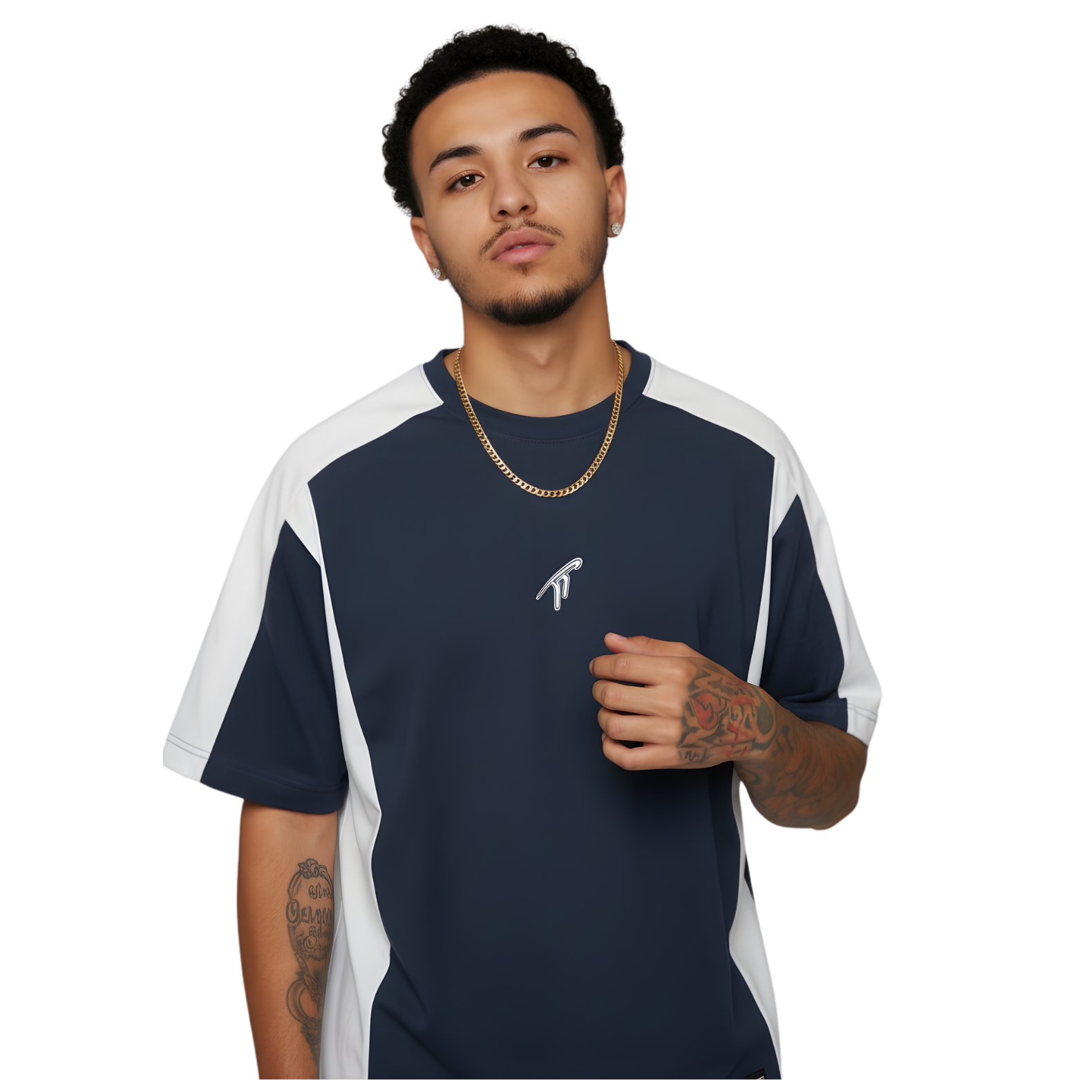 T-shirt ample color block « TT » (Blanc)