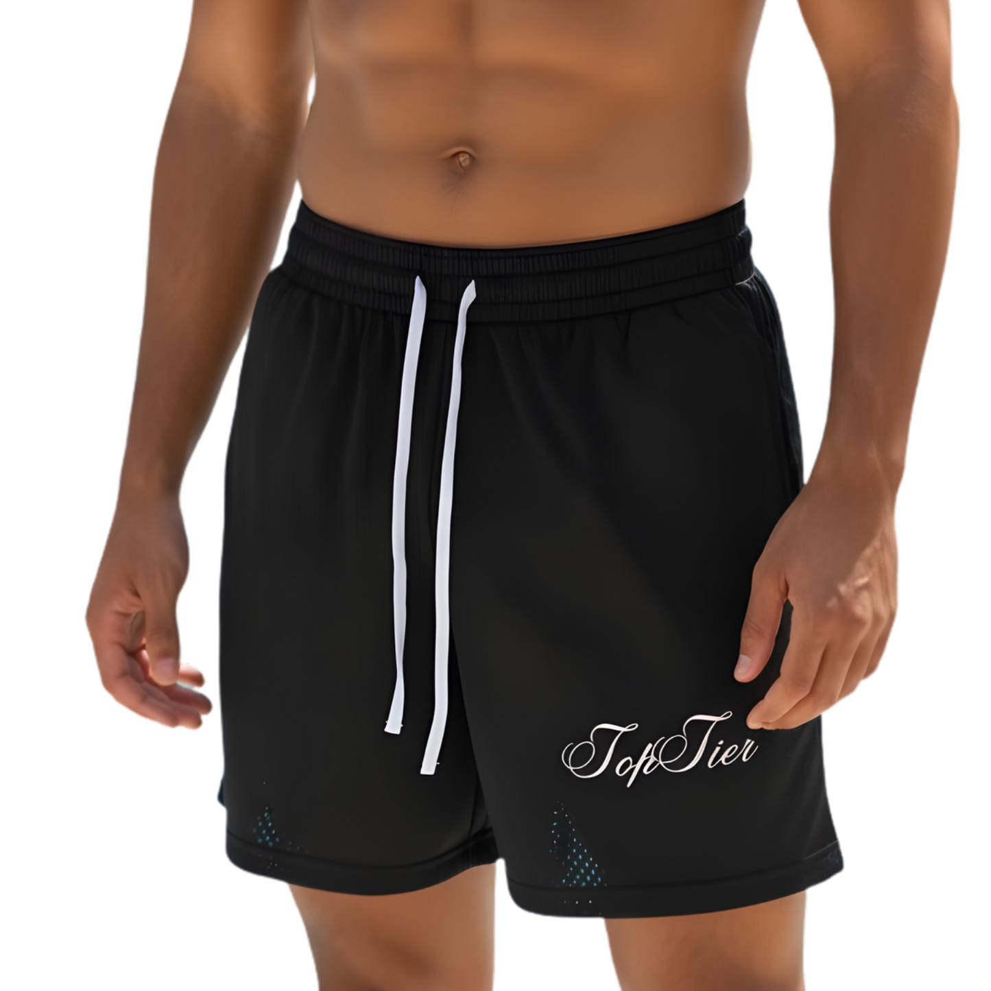 Cursive Mesh Drawstring Shorts