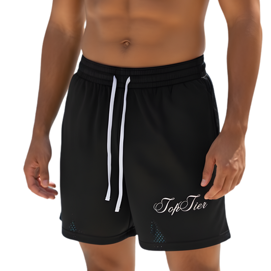 Cursive Mesh Drawstring Shorts