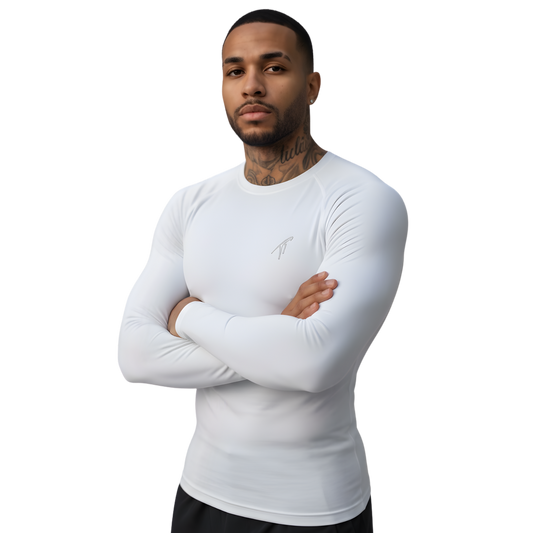 "TT" Long Sleeve White Compression Shirt