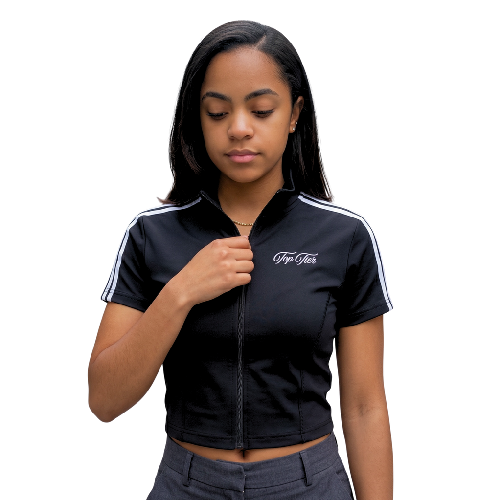 Cursive Women's Cropped Full Zip T-Shirt