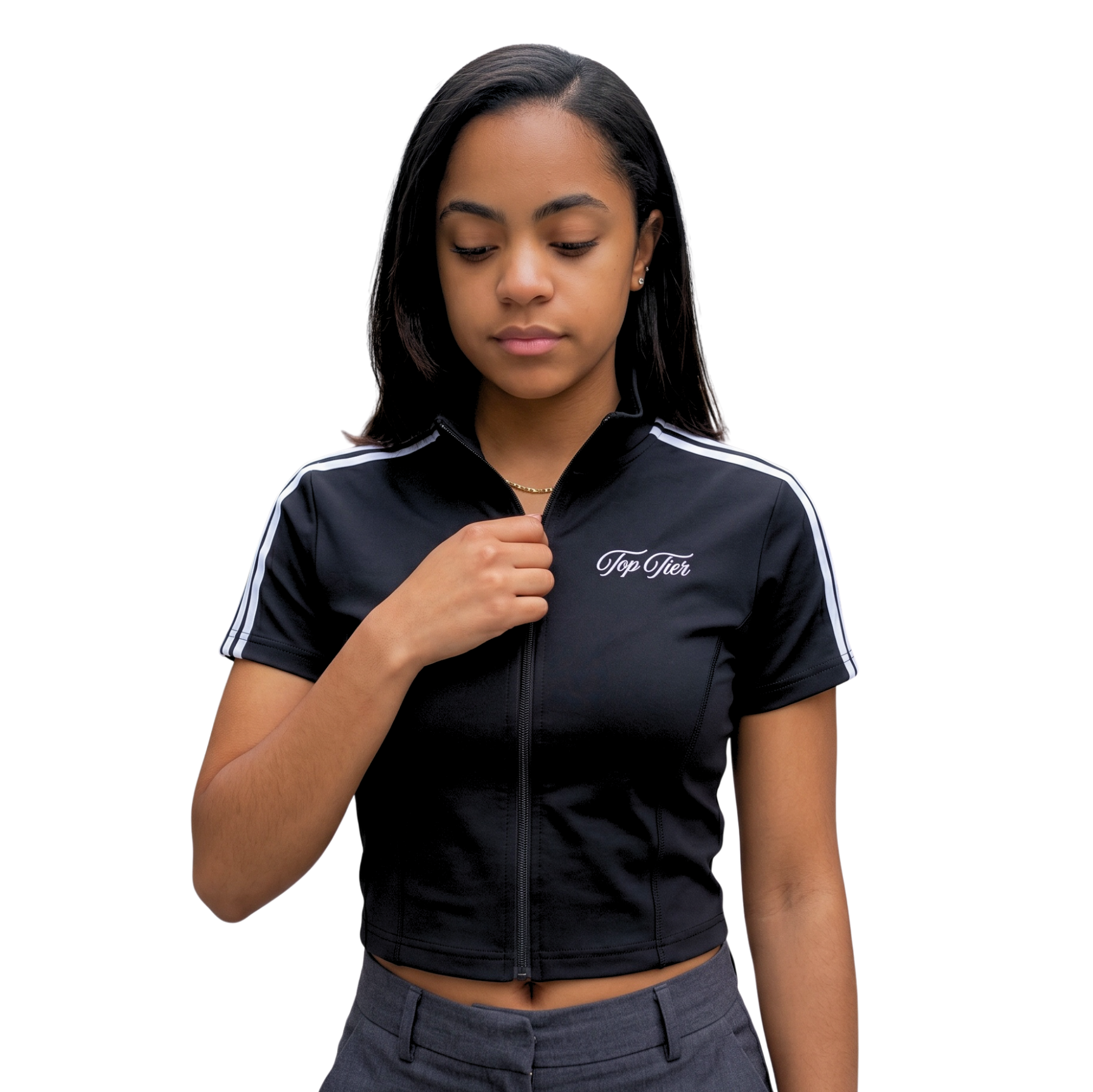 Cursive Women's Cropped Full Zip T-Shirt