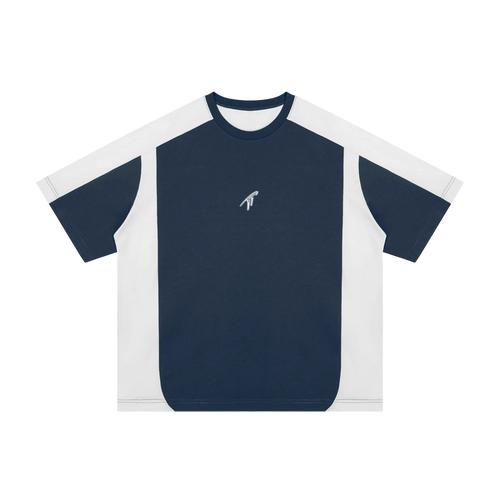 Camiseta Suelta "TT" de Bloques de Color (Blanco)
