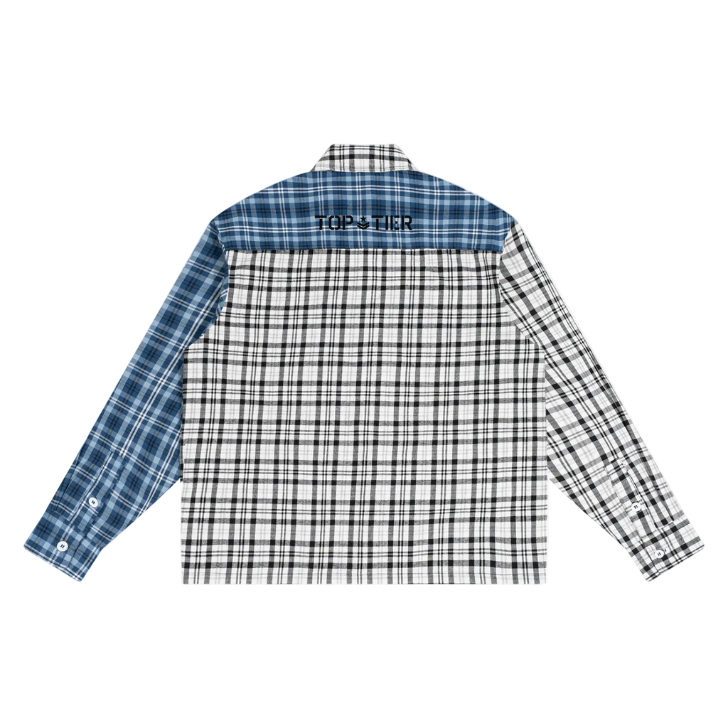Oversized Plaid Long Duo-Tone Sleeve Shirt