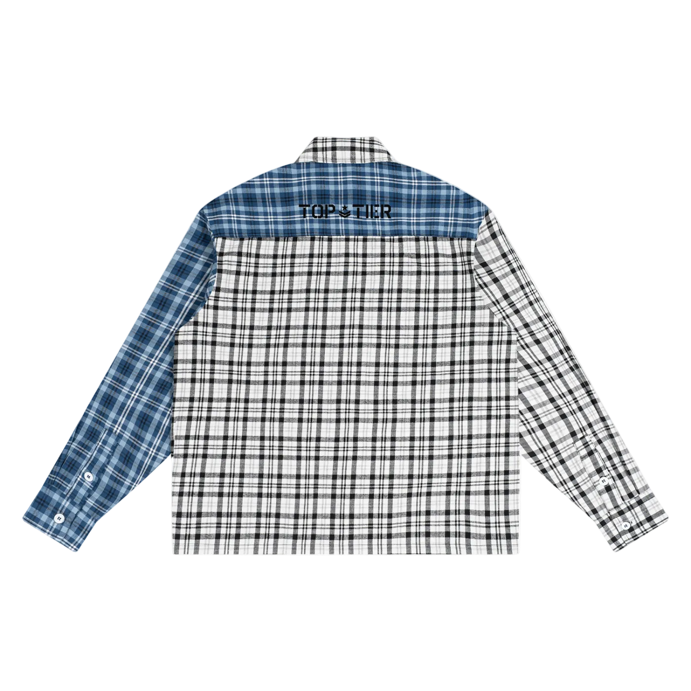 Oversized Plaid Long Duo-Tone Sleeve Shirt