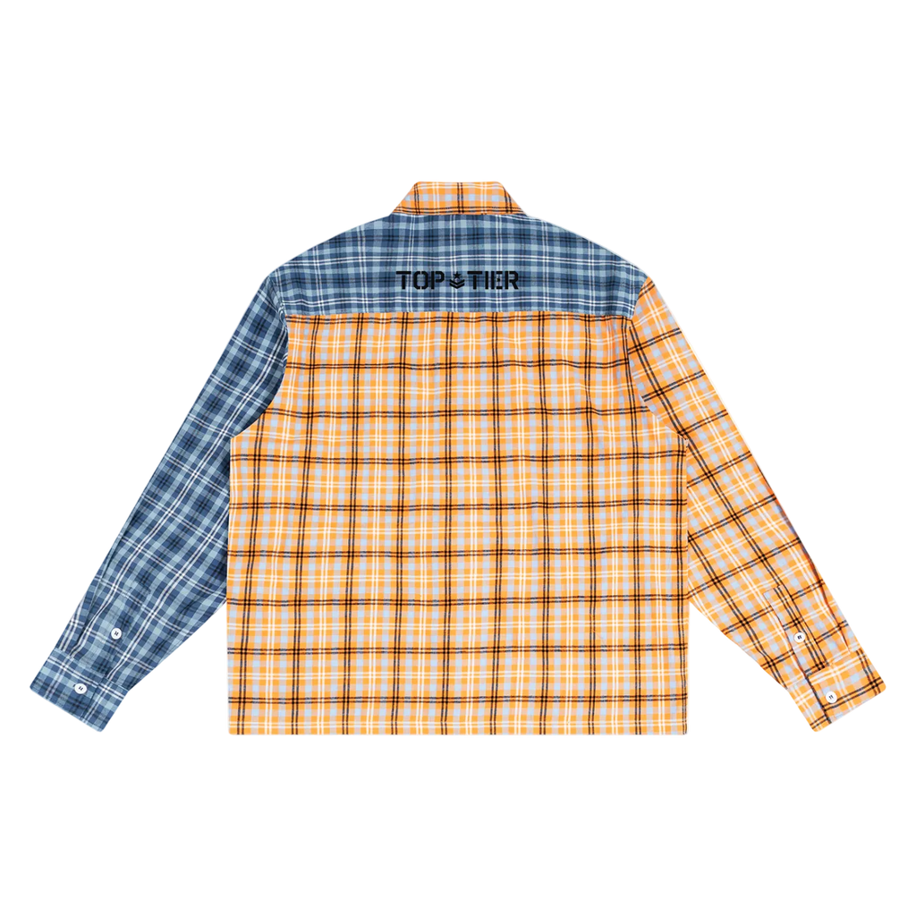 Oversized Plaid Long Duo-Tone Sleeve Shirt