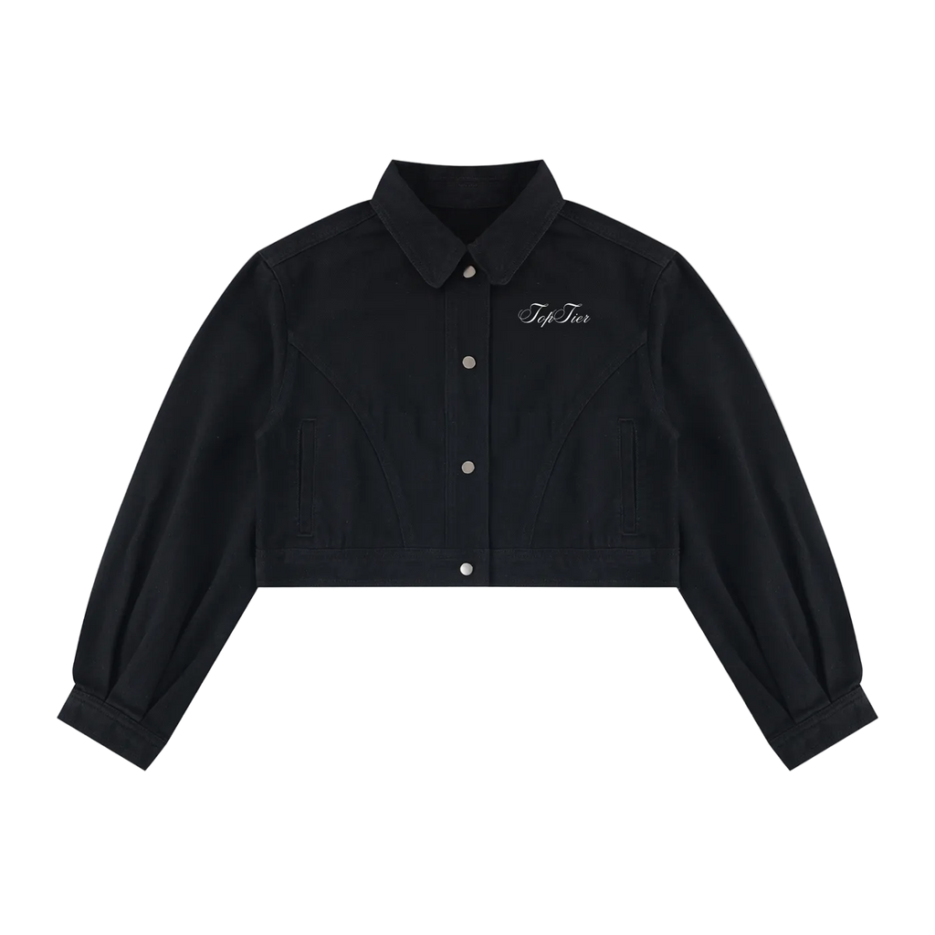 Top Tier Cursive Women’s Crop Denim Jacket