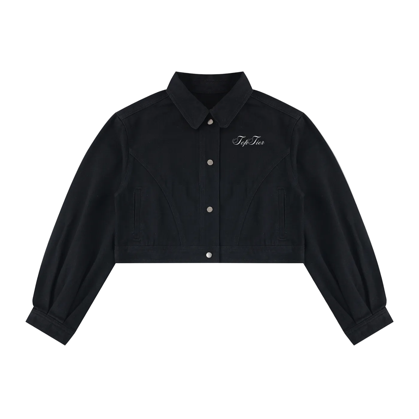 Top Tier Cursive Women’s Crop Denim Jacket