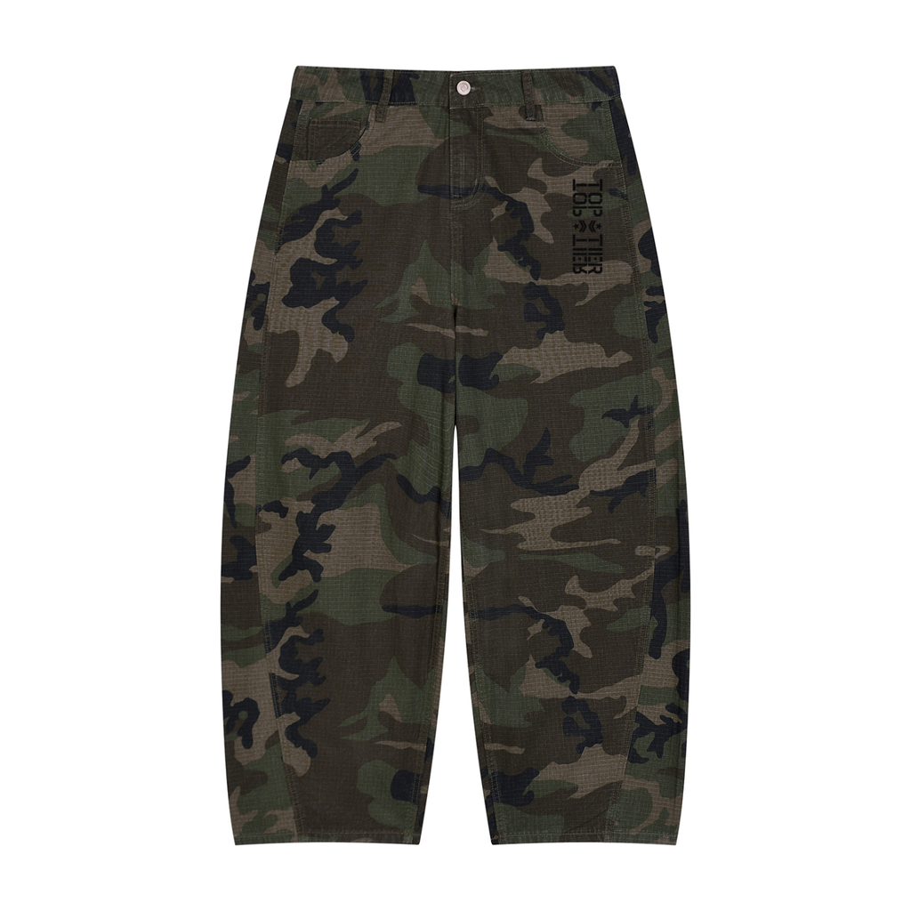 Top Tier Camo Barrel Leg Cargo Pants